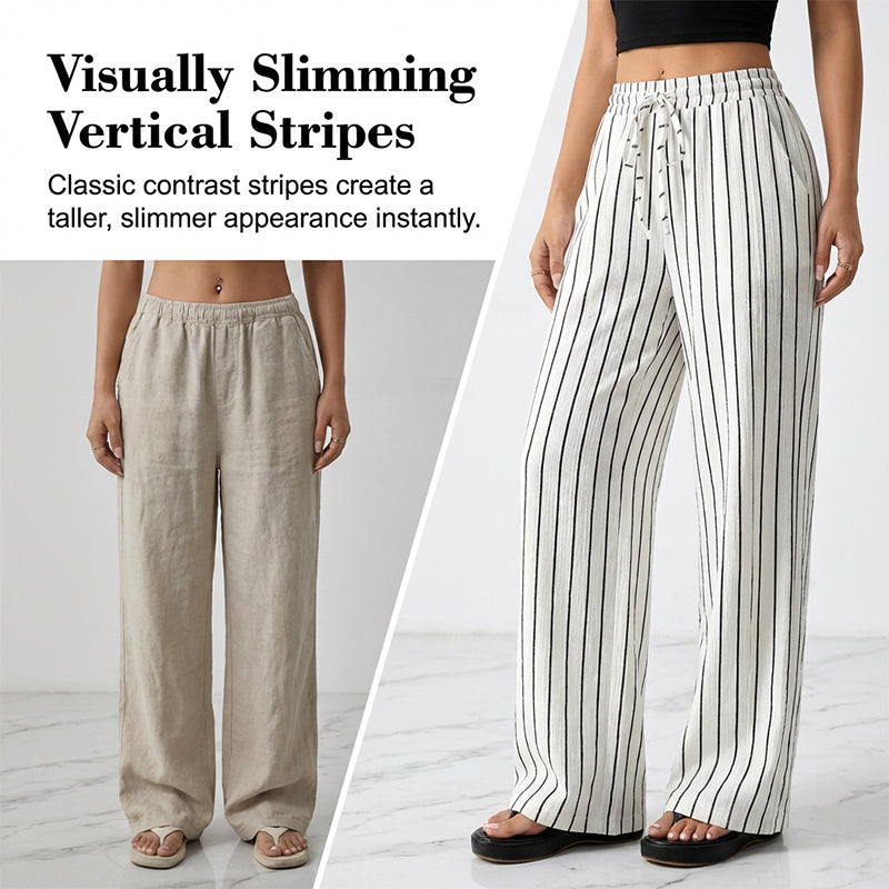 🌸 Bequeme Freizeithose im Lounge-Stil – gestreiftes Muster, elastischer Bund, perfekt für Zuhause, Strand oder Urlaub, kombinierbar mit vielen Oberteilen 👖