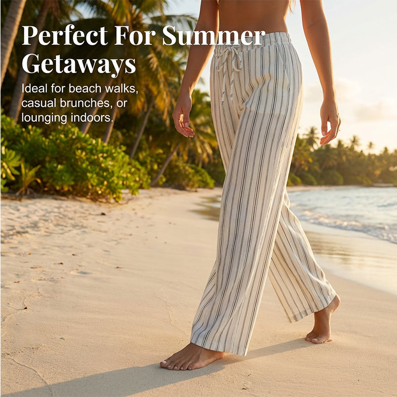 🌸 Bequeme Freizeithose im Lounge-Stil – gestreiftes Muster, elastischer Bund, perfekt für Zuhause, Strand oder Urlaub, kombinierbar mit vielen Oberteilen 👖