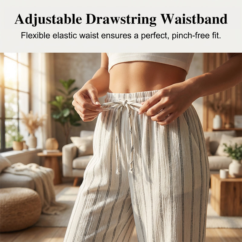 🌸 Bequeme Freizeithose im Lounge-Stil – gestreiftes Muster, elastischer Bund, perfekt für Zuhause, Strand oder Urlaub, kombinierbar mit vielen Oberteilen 👖
