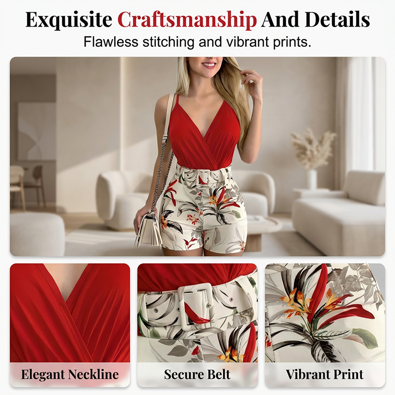 👗 50% RABATT! 🌺 2-teiliges Set: V-Ausschnitt-Top & Shorts – Tropenprint & hochtailliert – Leicht, luftig & perfekt für Strand, Urlaub oder heiße Sommertage ☀️