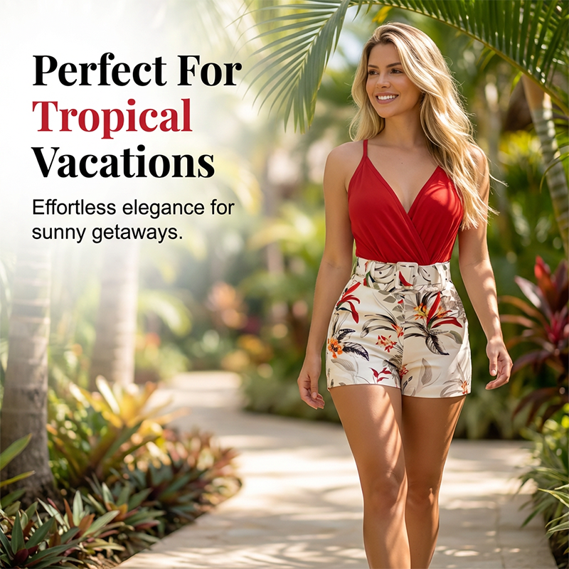 👗 50% RABATT! 🌺 2-teiliges Set: V-Ausschnitt-Top & Shorts – Tropenprint & hochtailliert – Leicht, luftig & perfekt für Strand, Urlaub oder heiße Sommertage ☀️