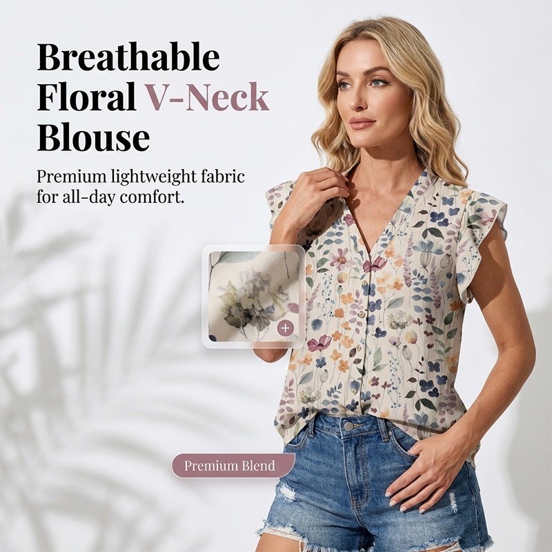 👚 NUR FÜR KURZE ZEIT: 50 % RABATT! ✨ Damenbluse mit V-Ausschnitt und Blumenmuster – zum Zuknöpfen, locker fallend, atmungsaktiv 🌸