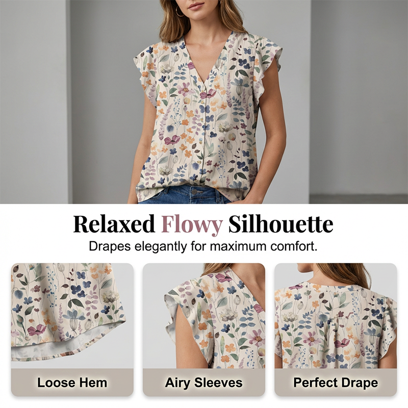 👚 NUR FÜR KURZE ZEIT: 50 % RABATT! ✨ Damenbluse mit V-Ausschnitt und Blumenmuster – zum Zuknöpfen, locker fallend, atmungsaktiv 🌸