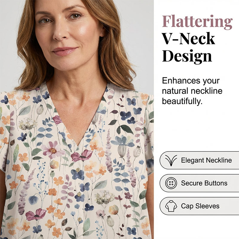 👚 NUR FÜR KURZE ZEIT: 50 % RABATT! ✨ Damenbluse mit V-Ausschnitt und Blumenmuster – zum Zuknöpfen, locker fallend, atmungsaktiv 🌸