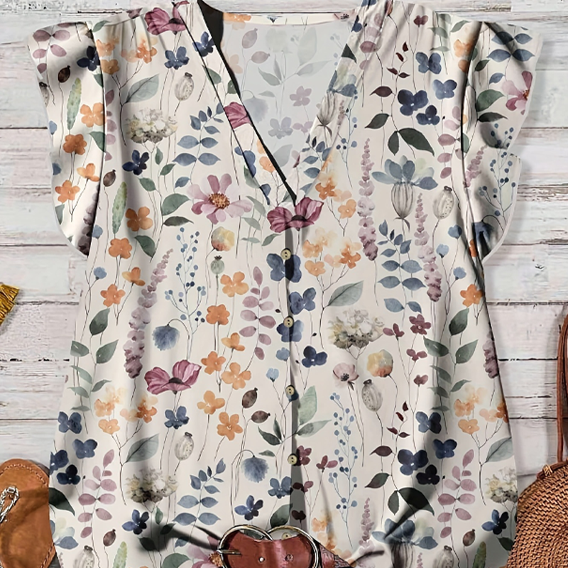 👚 NUR FÜR KURZE ZEIT: 50 % RABATT! ✨ Damenbluse mit V-Ausschnitt und Blumenmuster – zum Zuknöpfen, locker fallend, atmungsaktiv 🌸
