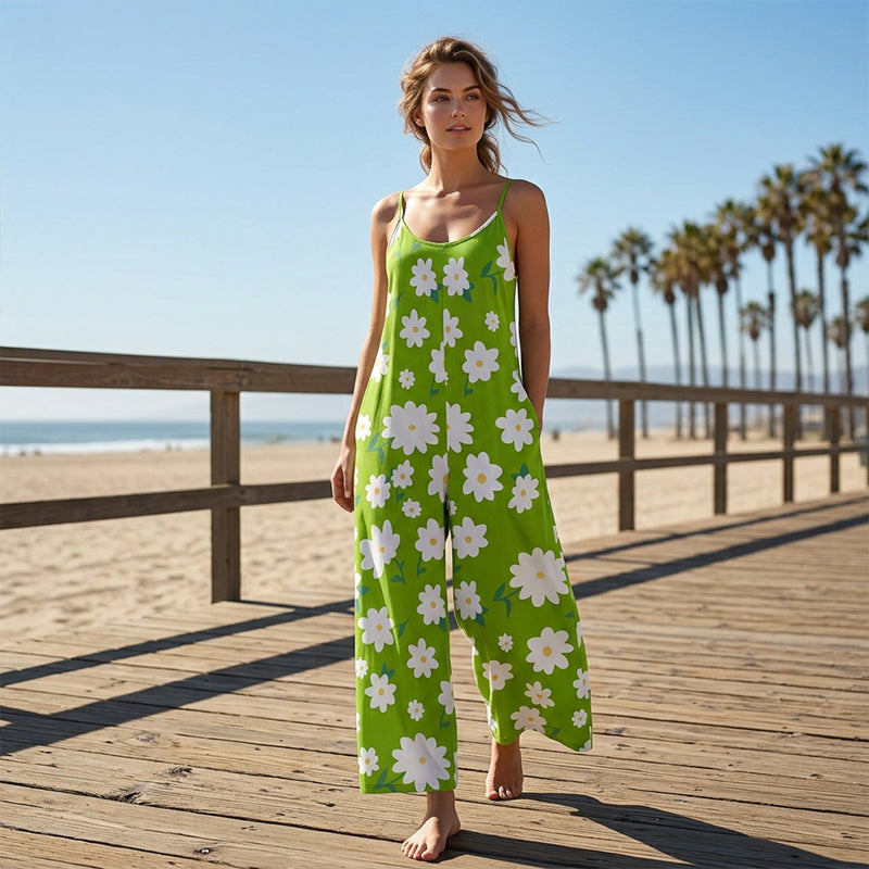 🌼50% RABATT!!⏰Damen Jumpsuit mit Blumenmuster und weitem Bein