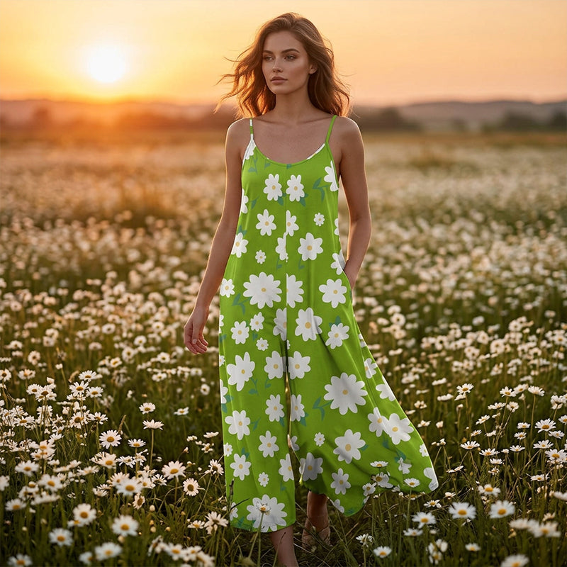 🌼50% RABATT!!⏰Damen Jumpsuit mit Blumenmuster und weitem Bein