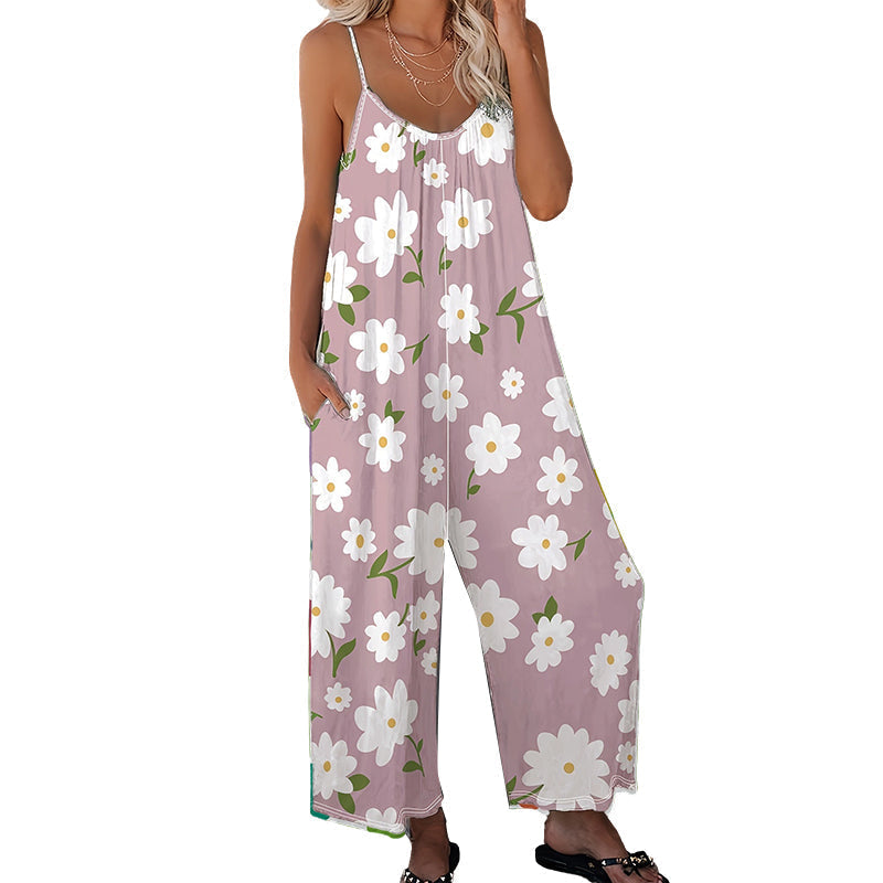 🌼50% RABATT!!⏰Damen Jumpsuit mit Blumenmuster und weitem Bein