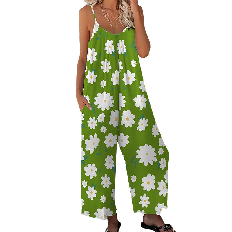 🌼50% RABATT!!⏰Damen Jumpsuit mit Blumenmuster und weitem Bein