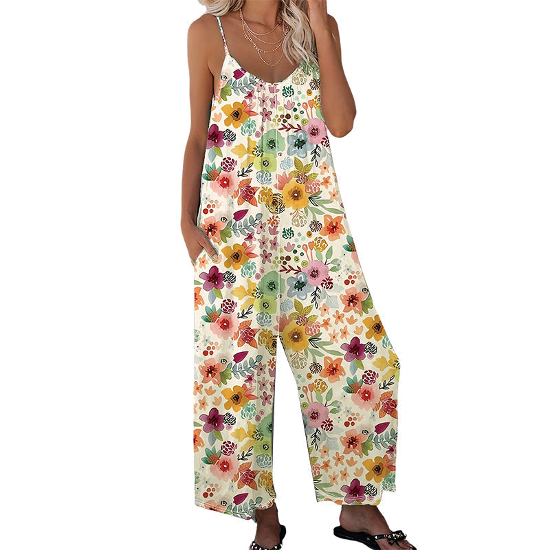 🌼50% RABATT!!⏰Damen Jumpsuit mit Blumenmuster und weitem Bein