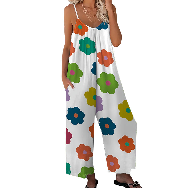 🌼50% RABATT!!⏰Damen Jumpsuit mit Blumenmuster und weitem Bein