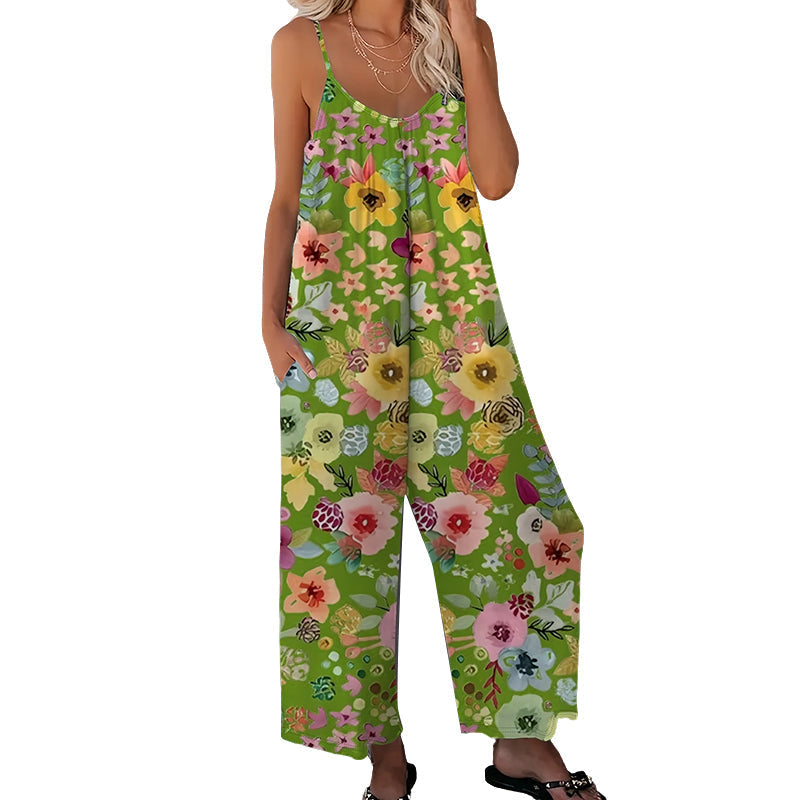 🌼50% RABATT!!⏰Damen Jumpsuit mit Blumenmuster und weitem Bein
