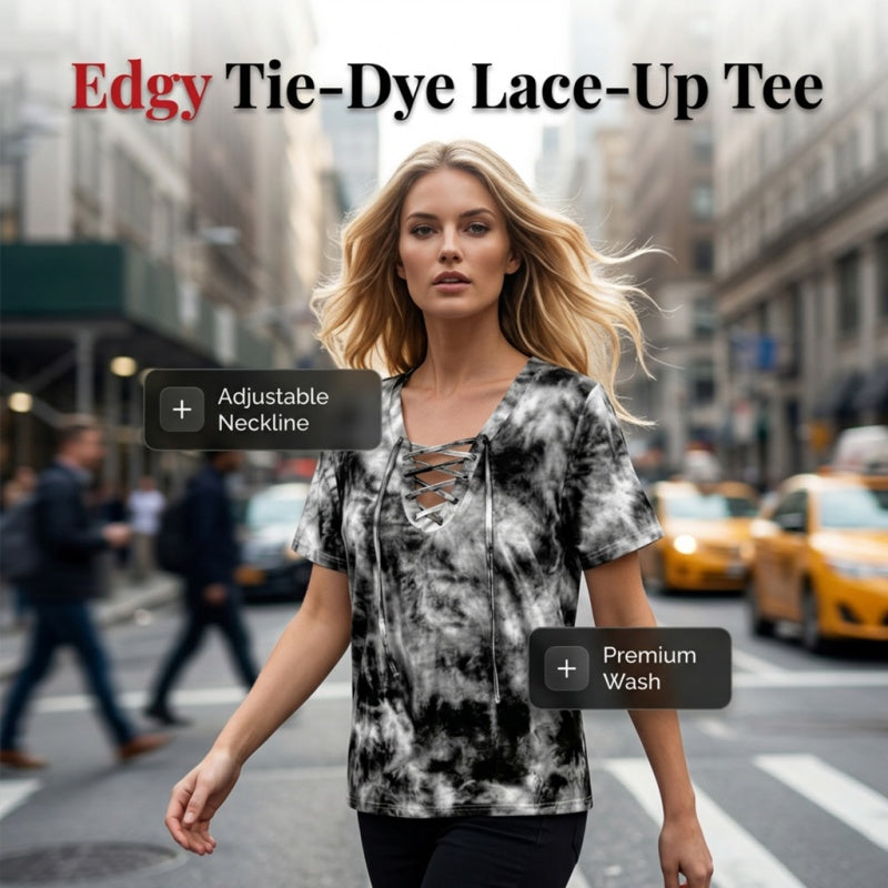 📢📢50% RABATT!! ⏰Tie-Dye-T-Shirt für Damen mit Schnürung und V-Ausschnitt