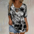 📢📢50% RABATT!! ⏰Tie-Dye-T-Shirt für Damen mit Schnürung und V-Ausschnitt