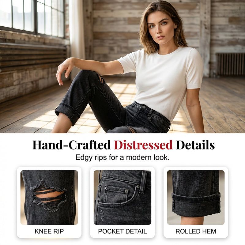 ⏰ 50 % RABATT – Nur für kurze Zeit ✨👖 Damen Jeans mit geradem Bein – Bequeme Passform & Destroyed-Details