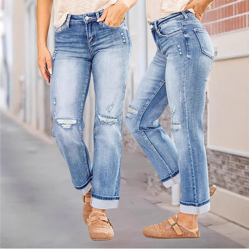 ⏰ 50 % RABATT – Nur für kurze Zeit ✨👖 Damen Jeans mit geradem Bein – Bequeme Passform & Destroyed-Details