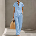 ⏰ 50 % RABATT – Nur für kurze Zeit ✨Lässiges Damen-Set – T-Shirt & lange Hose – bequem & stylish für jeden Tag