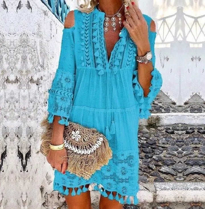 👗 50% RABATT! 🌿 Damen Sommerkleid aus Baumwolle & Leinen mit Stickerei – Lockere Passform, Atmungsaktiv & UV-Schutz ☀️