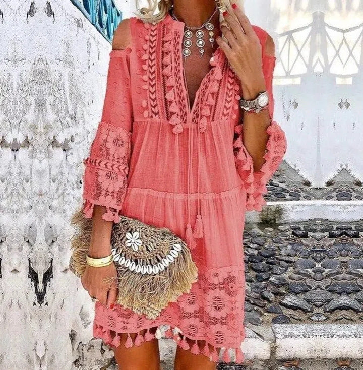 👗 50% RABATT! 🌿 Damen Sommerkleid aus Baumwolle & Leinen mit Stickerei – Lockere Passform, Atmungsaktiv & UV-Schutz ☀️