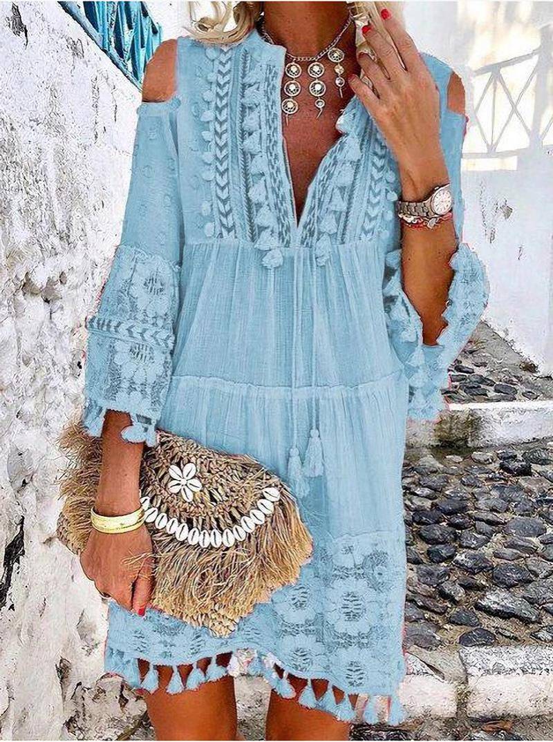 👗 50% RABATT! 🌿 Damen Sommerkleid aus Baumwolle & Leinen mit Stickerei – Lockere Passform, Atmungsaktiv & UV-Schutz ☀️