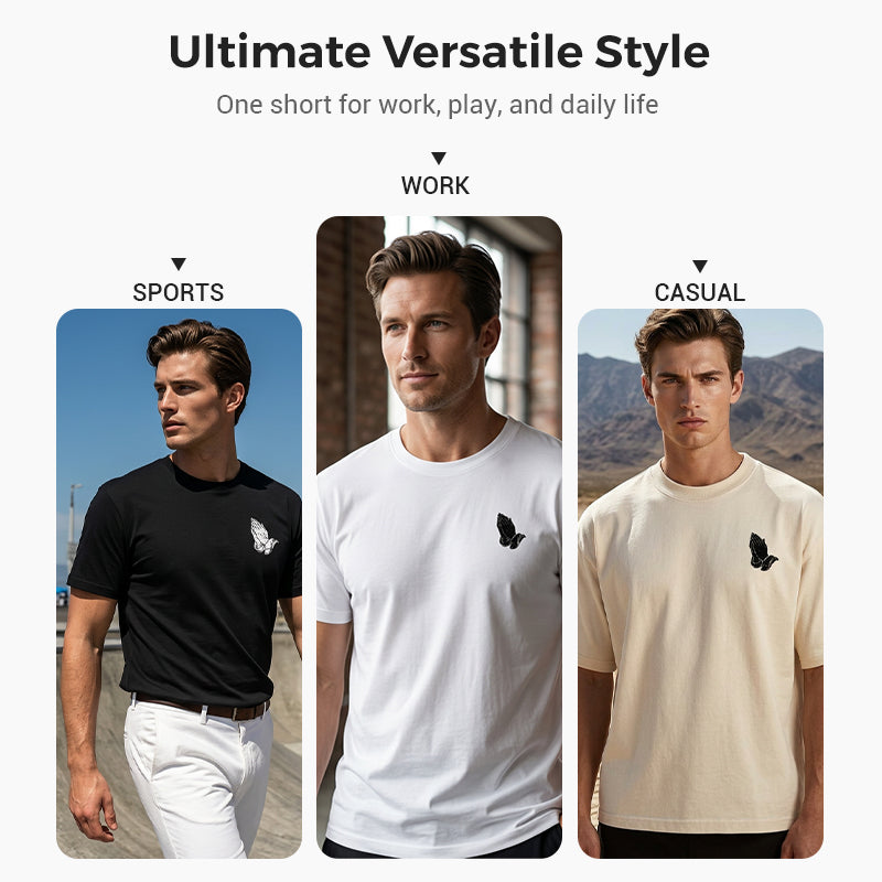 👔 50% RABATT! 🙏 Herren T-Shirt mit Grafik „Betende Hände“ – Stilvoll, symbolstark & vielseitig kombinierbar ✨