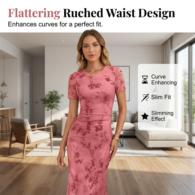 🌞NEU: Sommerkollektion mit bis zu 50% Rabatt 🛍️Damen Midikleid im Meerjungfrauenstil – Blumenprint & Mesh 🌸 Elegant & Figurbetont