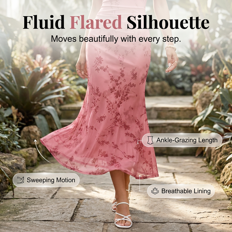 🌞NEU: Sommerkollektion mit bis zu 50% Rabatt 🛍️Damen Midikleid im Meerjungfrauenstil – Blumenprint & Mesh 🌸 Elegant & Figurbetont