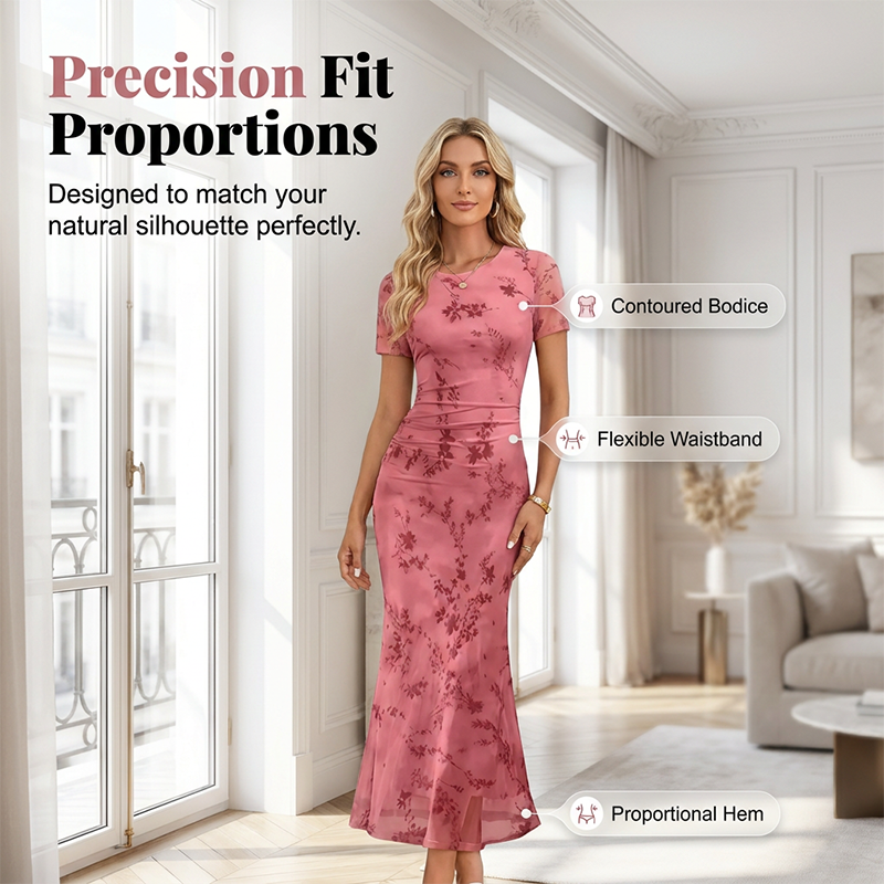 🌞NEU: Sommerkollektion mit bis zu 50% Rabatt 🛍️Damen Midikleid im Meerjungfrauenstil – Blumenprint & Mesh 🌸 Elegant & Figurbetont