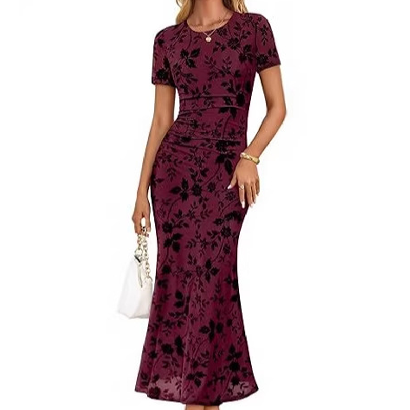 🌞NEU: Sommerkollektion mit bis zu 50% Rabatt 🛍️Damen Midikleid im Meerjungfrauenstil – Blumenprint & Mesh 🌸 Elegant & Figurbetont