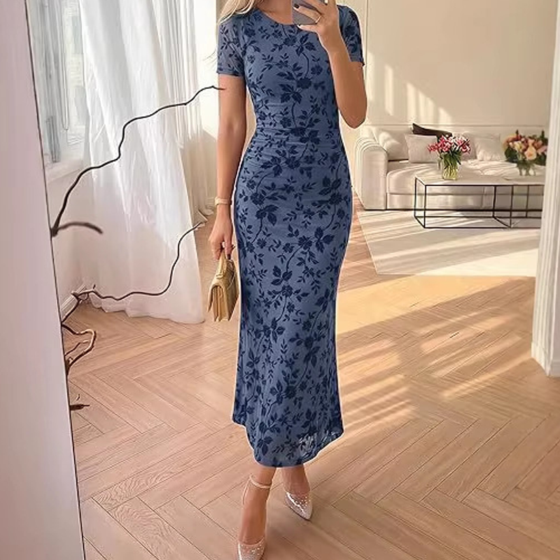 🌞NEU: Sommerkollektion mit bis zu 50% Rabatt 🛍️Damen Midikleid im Meerjungfrauenstil – Blumenprint & Mesh 🌸 Elegant & Figurbetont