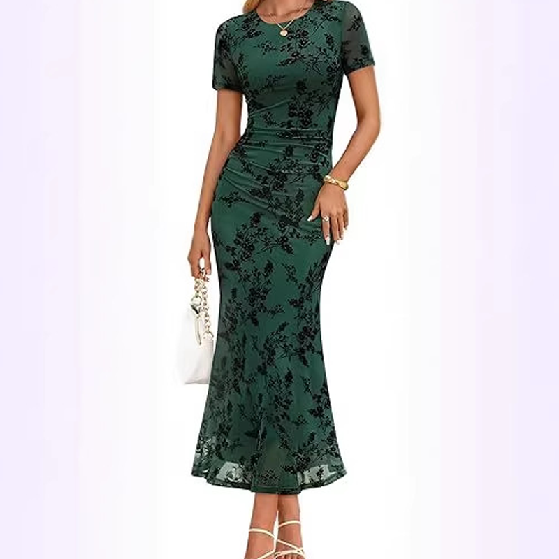 🌞NEU: Sommerkollektion mit bis zu 50% Rabatt 🛍️Damen Midikleid im Meerjungfrauenstil – Blumenprint & Mesh 🌸 Elegant & Figurbetont