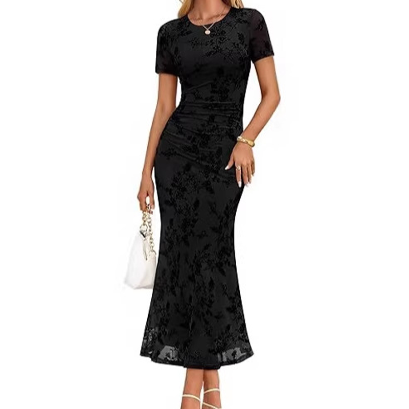 🌞NEU: Sommerkollektion mit bis zu 50% Rabatt 🛍️Damen Midikleid im Meerjungfrauenstil – Blumenprint & Mesh 🌸 Elegant & Figurbetont