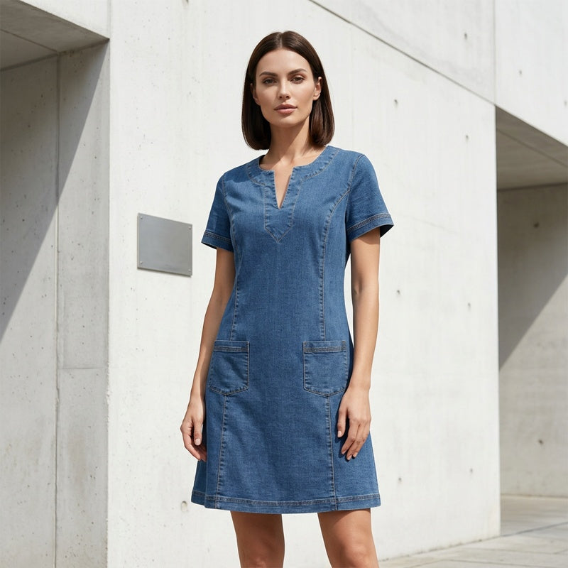 👗✨ 50% RABATT! Damen-Jeanskleid mit kurzen Ärmeln und V-Ausschnitt – Lässig, zeitlos & perfekt für den Sommer ☀️