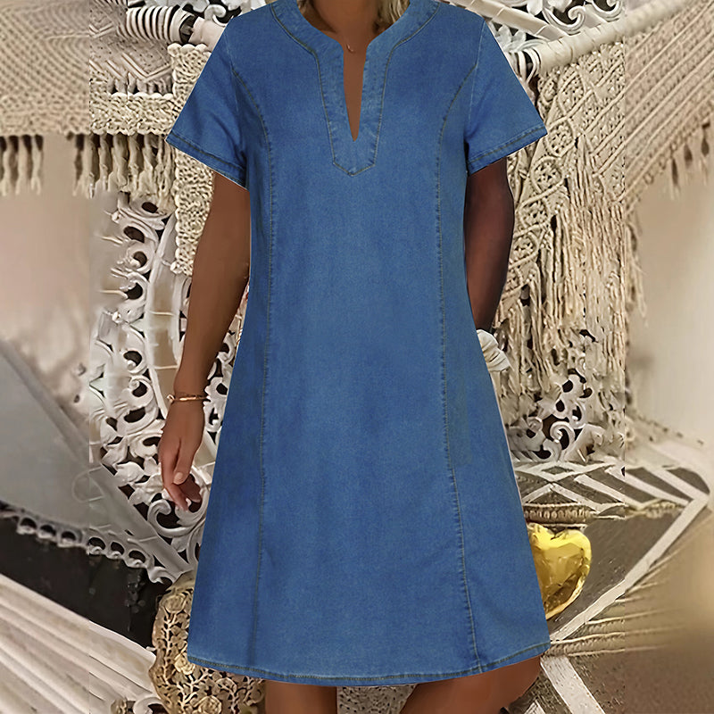 👗✨ 50% RABATT! Damen-Jeanskleid mit kurzen Ärmeln und V-Ausschnitt – Lässig, zeitlos & perfekt für den Sommer ☀️
