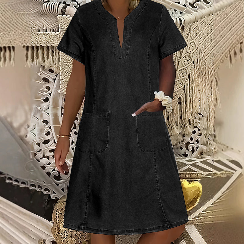 👗✨ 50% RABATT! Damen-Jeanskleid mit kurzen Ärmeln und V-Ausschnitt – Lässig, zeitlos & perfekt für den Sommer ☀️