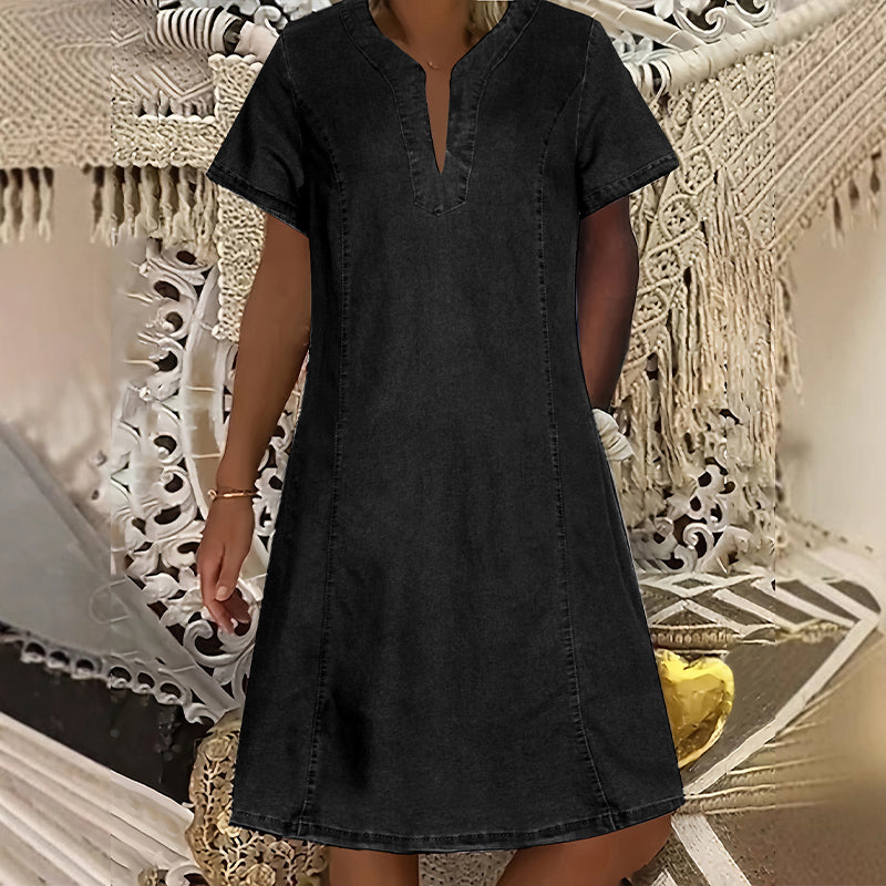 👗✨ 50% RABATT! Damen-Jeanskleid mit kurzen Ärmeln und V-Ausschnitt – Lässig, zeitlos & perfekt für den Sommer ☀️