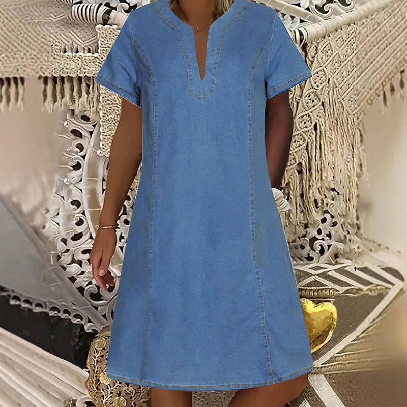 👗✨ 50% RABATT! Damen-Jeanskleid mit kurzen Ärmeln und V-Ausschnitt – Lässig, zeitlos & perfekt für den Sommer ☀️