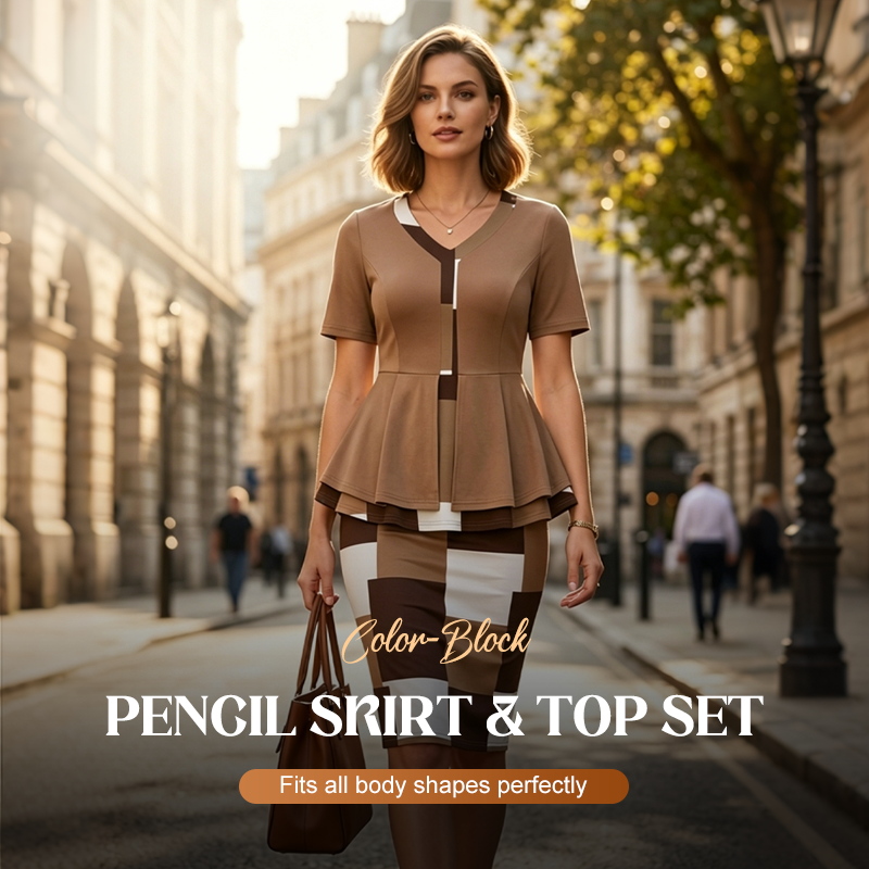 🔥 LIMITED-TIME 50% RABATT! ✨ Color-Block Bleistiftrock & Top Set – Elegant & Figurbetont