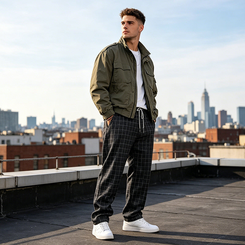🌞Pantalones holgados de ocio para hombre con estampado a cuadros: cómodos, transpirables y versátiles