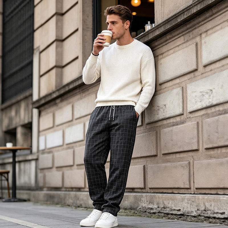 🌞Pantalones holgados de ocio para hombre con estampado a cuadros: cómodos, transpirables y versátiles