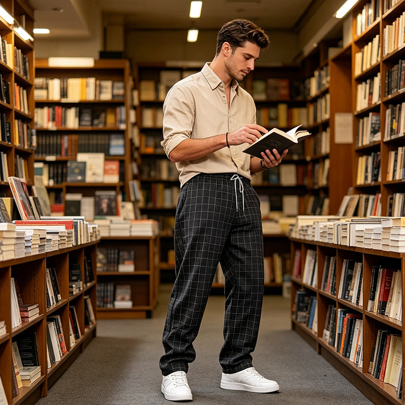 🌞Pantalones holgados de ocio para hombre con estampado a cuadros: cómodos, transpirables y versátiles