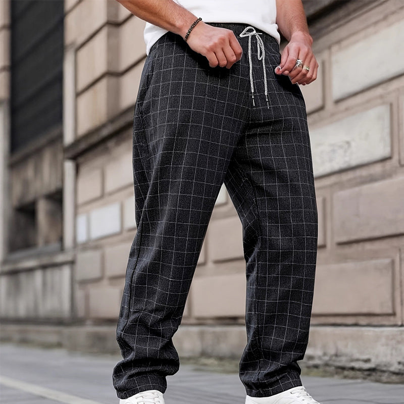 🌞Pantalones holgados de ocio para hombre con estampado a cuadros: cómodos, transpirables y versátiles