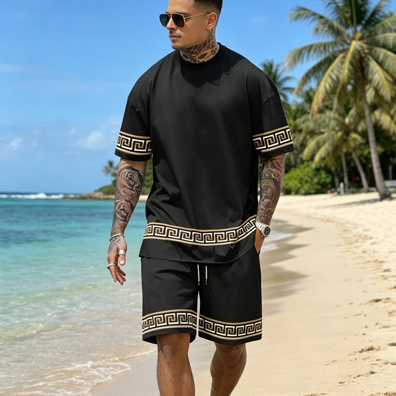 🌞 ¡Ahorra ahora hasta un 50 %! 💰 Conjunto de 2 piezas para hombre: camiseta de manga corta y pantalones cortos ✨