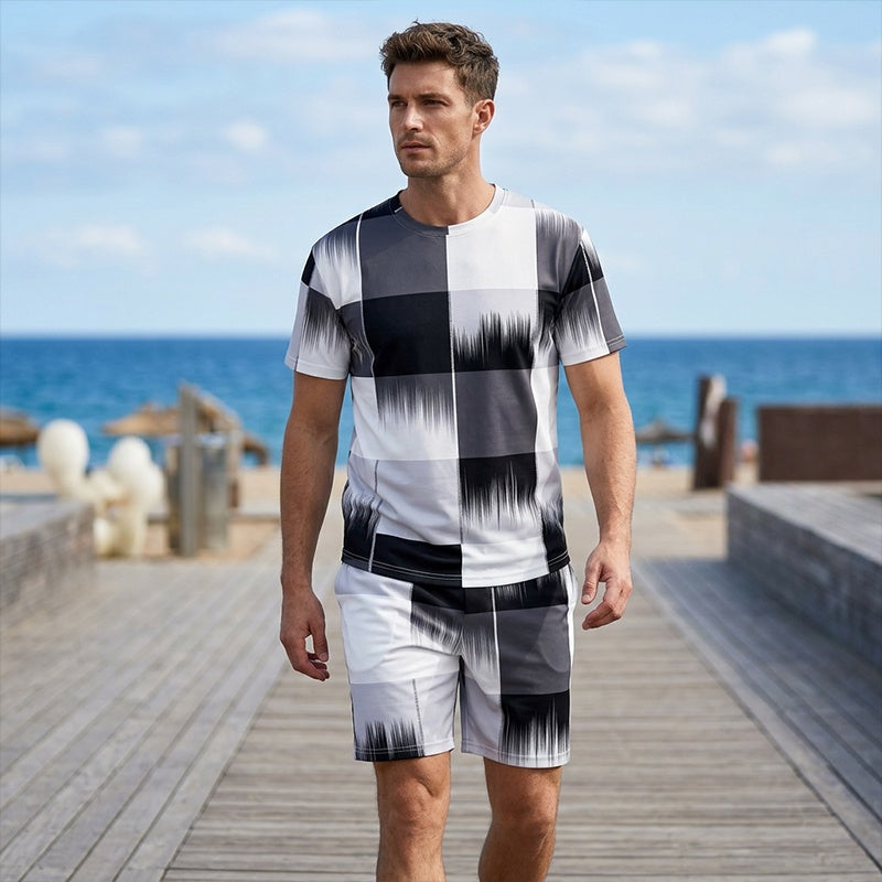 🌞NEU: Sommerkollektion mit bis zu 50% Rabatt 🛍️ Herren Abstraktes Druck T-Shirt & Shorts Set – Leicht, atmungsaktiv & perfekt für Sommer, Sport oder lässige Tage – bequemer 2-teiliger Look 🔥