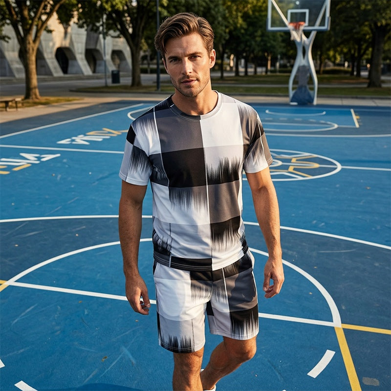 🌞NEU: Sommerkollektion mit bis zu 50% Rabatt 🛍️ Herren Abstraktes Druck T-Shirt & Shorts Set – Leicht, atmungsaktiv & perfekt für Sommer, Sport oder lässige Tage – bequemer 2-teiliger Look 🔥