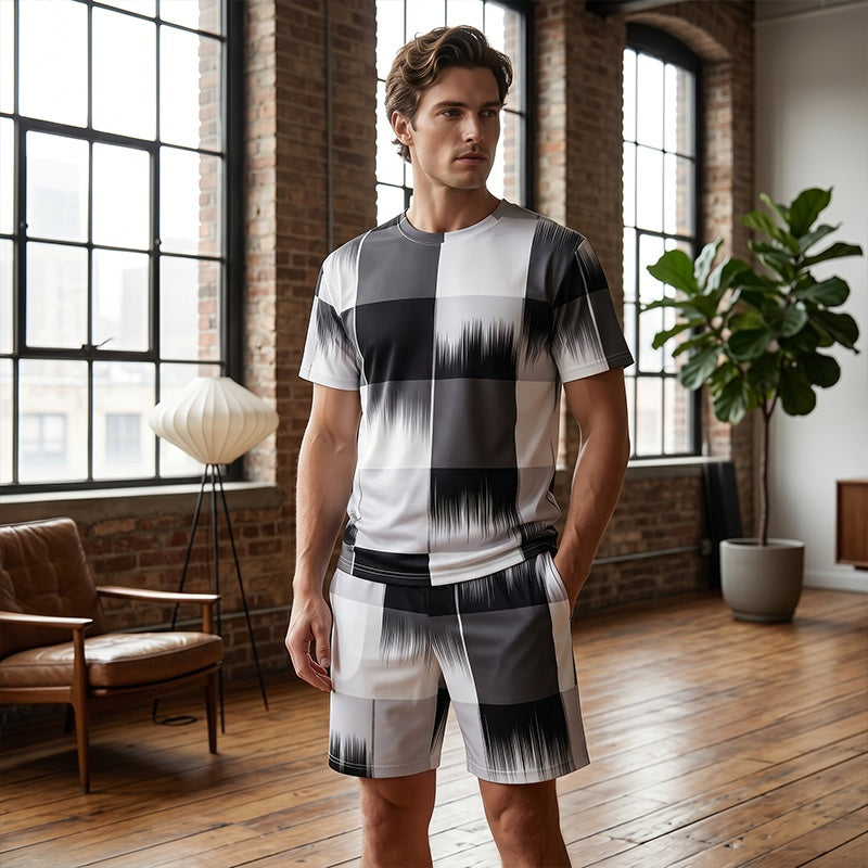 🌞NEU: Sommerkollektion mit bis zu 50% Rabatt 🛍️ Herren Abstraktes Druck T-Shirt & Shorts Set – Leicht, atmungsaktiv & perfekt für Sommer, Sport oder lässige Tage – bequemer 2-teiliger Look 🔥