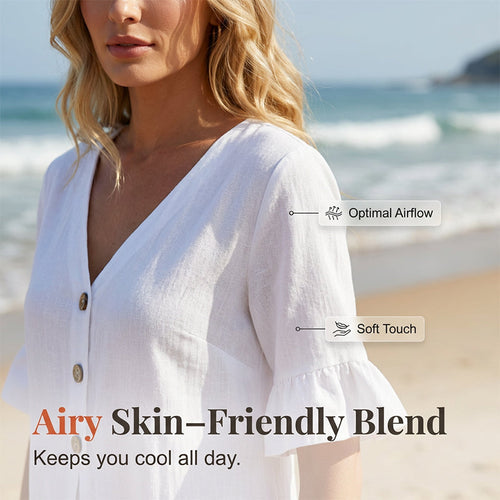 Vestido de verano de algodón para mujer: liso, cómodo y transpirable; ideal para el día a día, la playa y el tiempo libre; corte ligero y desenfadado👗☀️