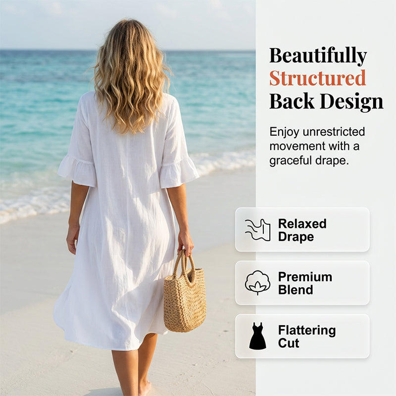 Vestido de verano de algodón para mujer: liso, cómodo y transpirable; ideal para el día a día, la playa y el tiempo libre; corte ligero y desenfadado👗☀️