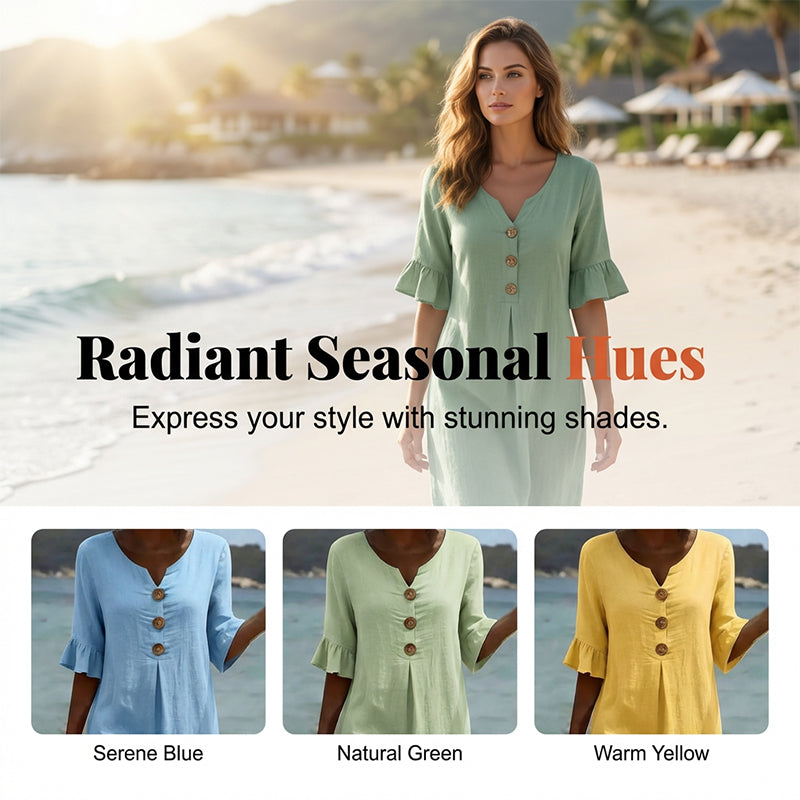 Vestido de verano de algodón para mujer: liso, cómodo y transpirable; ideal para el día a día, la playa y el tiempo libre; corte ligero y desenfadado👗☀️
