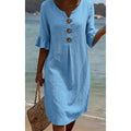 Vestido de verano de algodón para mujer: liso, cómodo y transpirable; ideal para el día a día, la playa y el tiempo libre; corte ligero y desenfadado👗☀️